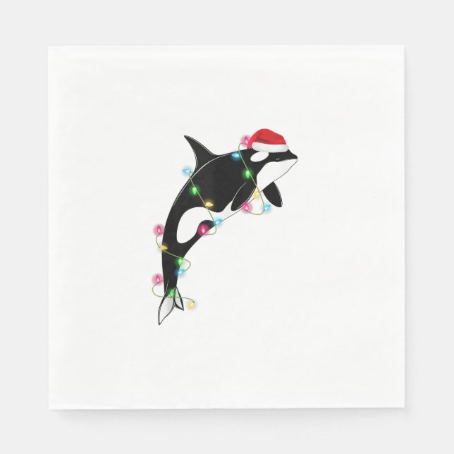 Funny Orca Killer Whale Santa Hat Christmas Sea An Napkins (Front)