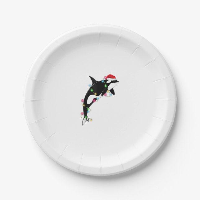 Funny Orca Killer Whale Santa Hat Christmas Sea An Paper Plates (Front)