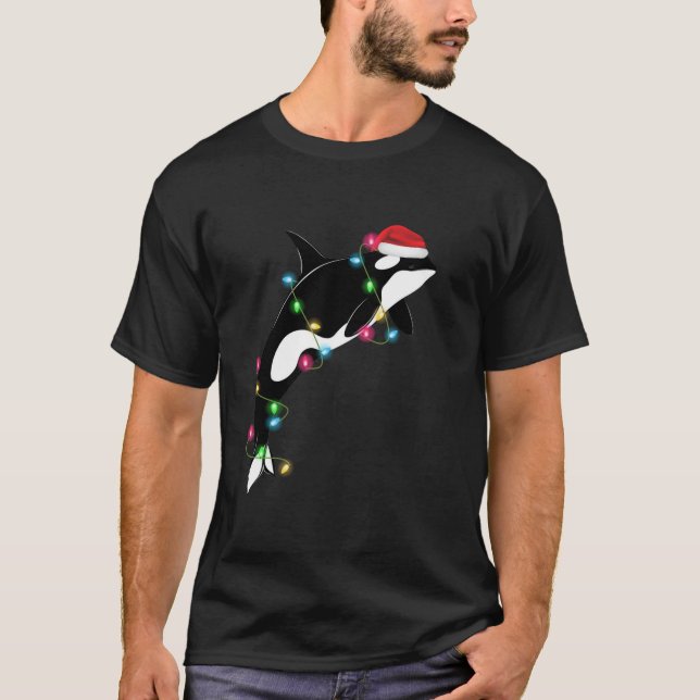 Funny Orca Killer Whale Santa Hat Christmas Sea An T-Shirt (Front)