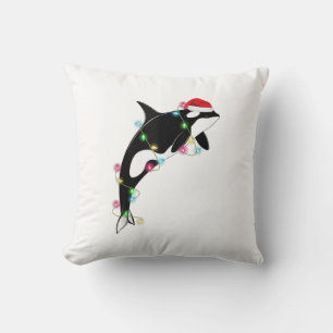 Funny Orca Killer Whale Santa Hat Christmas Sea An Throw Pillow