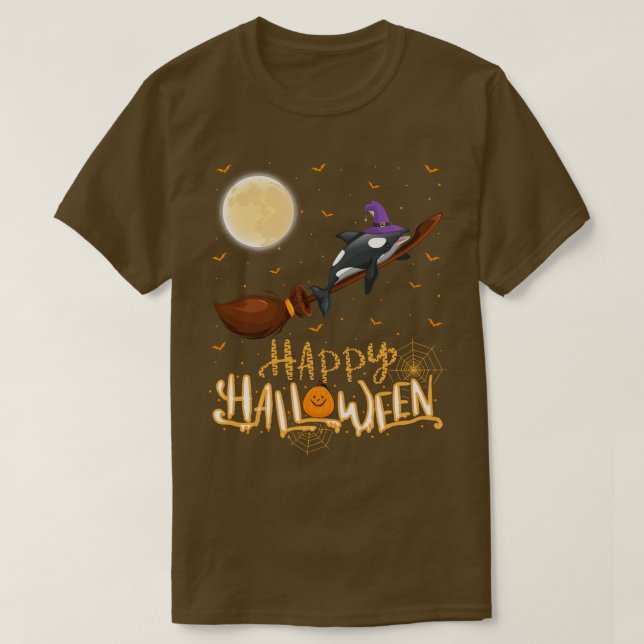 Funny Orca Ride Witch Shot Orca Fish Halloween 101 T-Shirt (Design Front)