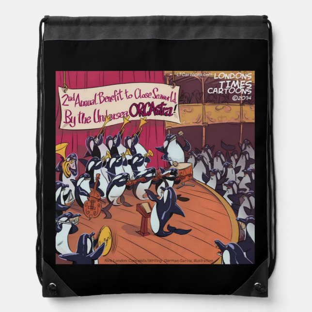Funny Orca Whale Orchestra Drawstring Backpack (Front)