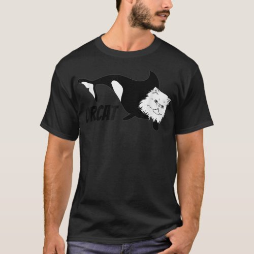 Funny orcat orca whale cat orcat pun joke fish cat T_Shirt