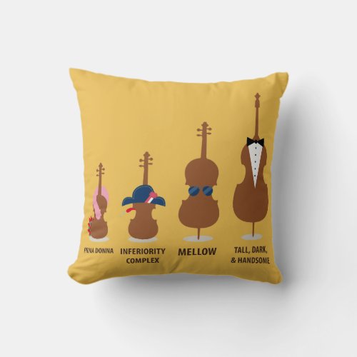 Funny Orchestra Strings Instruments Throw Pillow
