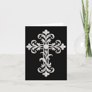 Funny ornate floral cross baroque religious women card