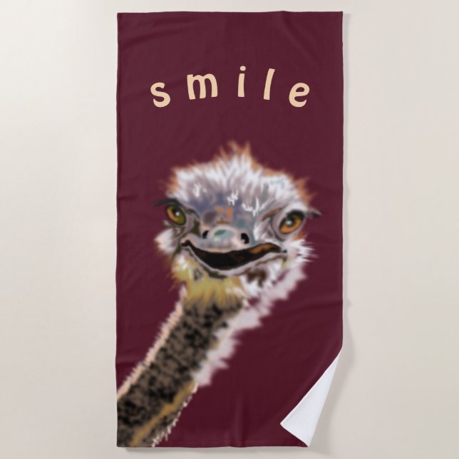 Funny Ostrich Beach Towel - Custom Text and Colors (Front)