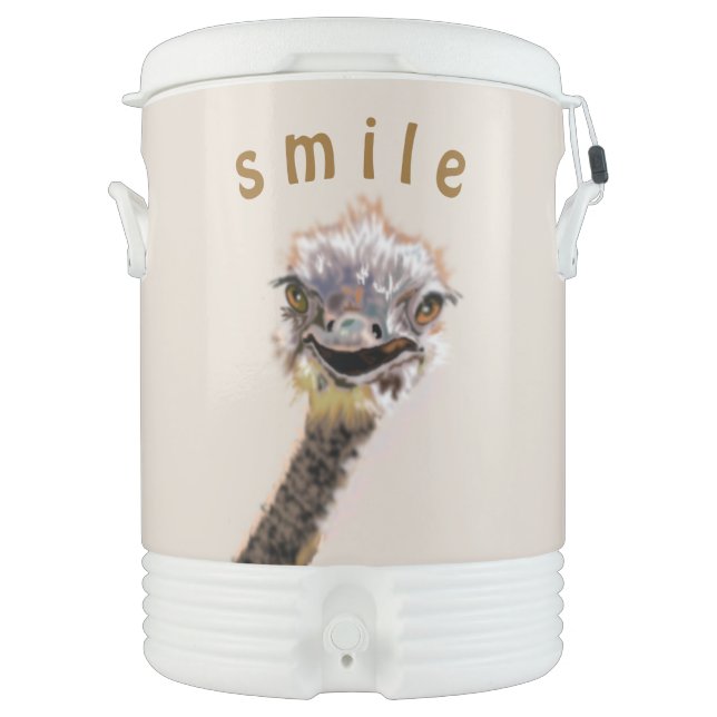 Funny Ostrich Beverage Cooler Smile - Custom Text (Front)