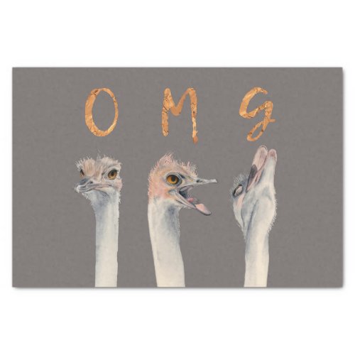 Funny Ostrich Bird Watercolor Illustration  OMG Tissue Paper
