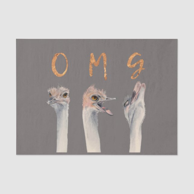 Funny Ostrich Bird Watercolor Illustration | OMG Tissue Paper (Front)