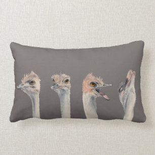 Funny Ostrich Bird Watercolor Lumbar Pillow