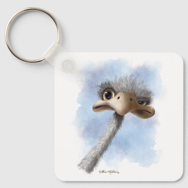 Funny Ostrich Caricature Keychain (Front)