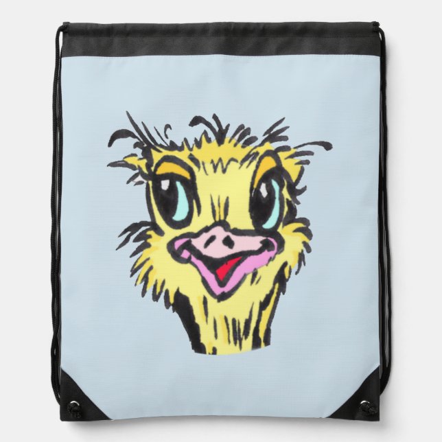 Funny Ostrich Cartoon Drawstring Backpack (Front)