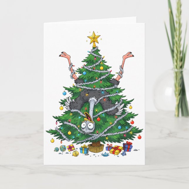 Funny Ostrich Christmas Tree Lights Kids Mens Wome Card (Front)
