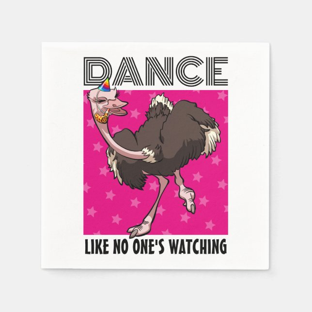 Funny Ostrich Dance Like No One's Watching Cartoon Napkins (Front)