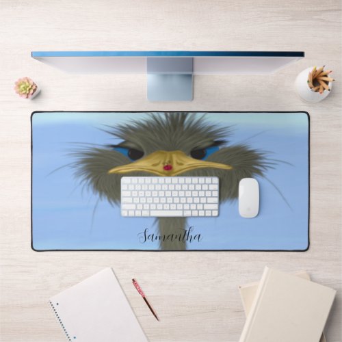 Funny Ostrich George and the Cute Ladybug Desk Mat