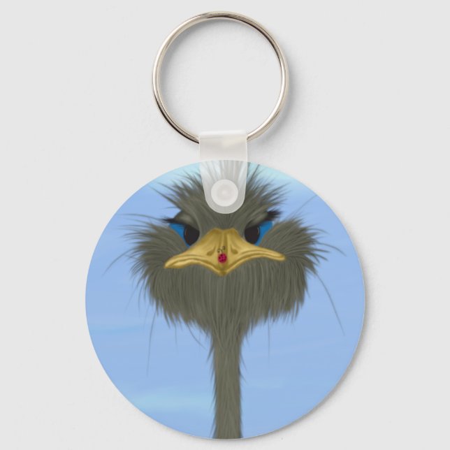 Funny Ostrich George And The Cute Ladybug Keychain (Front)