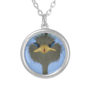 Funny Ostrich George And The Cute Ladybug Silver Plated Necklace