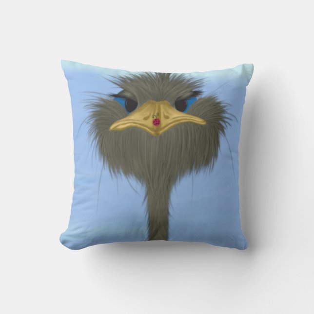 Funny Ostrich George And The Cute Ladybug Throw Pillow (Front)