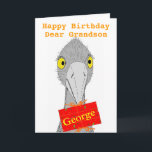 Funny Ostrich, Grandson, add name, Birthday Card<br><div class="desc">A drawing of a cute and funny ostrict holding a gift with recipients name on it. Fully customizable birthday card. For a Grandson,  or change the text. Versions for son,  dauughter,  granddaughter too.All text can be changed,  should you need something different.</div>