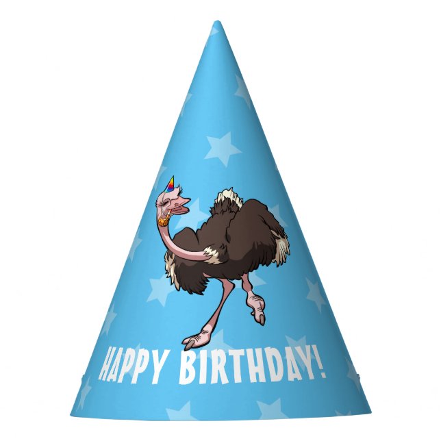 Funny Ostrich Happy Birthday Dancing Party Cartoon Hat (Front)