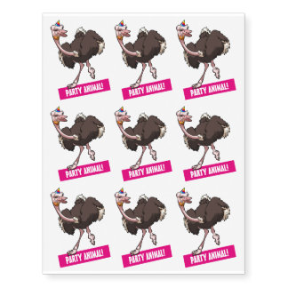 Funny Ostrich Party Animal! Dancing Bird Cartoon Temporary Tattoos