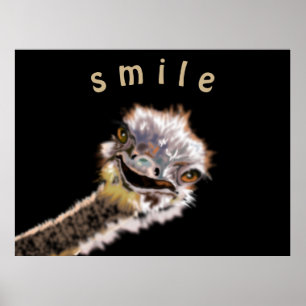 Funny Ostrich Poster Smile Custom Color or Text
