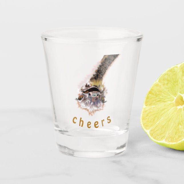 Funny Ostrich Shot Glass Cheers - Custom Text (Front)