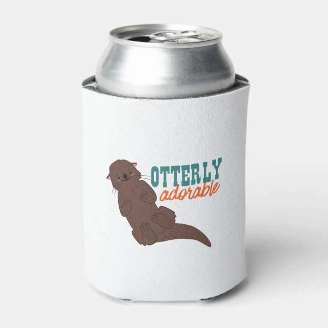 Funny Otter Cartoon Animal Otterly Adorable Can Cooler (Can Front)