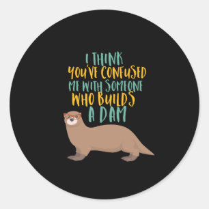 Funny Otter Cartoon Confused with Dam Beaver Classic Round Sticker