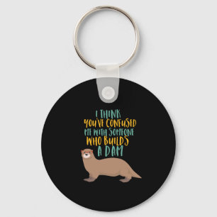 Funny Otter Cartoon Confused with Dam Beaver Keychain