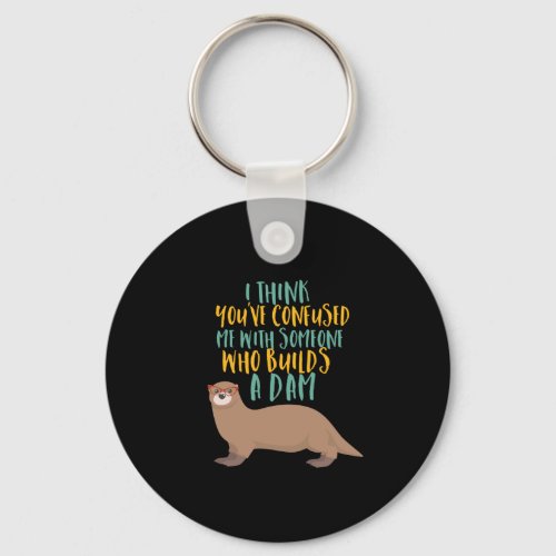 Funny Otter Cartoon Confused with Dam Beaver Keychain