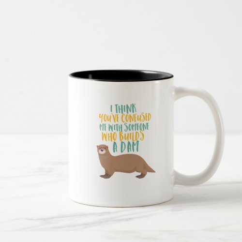 Funny Otter Cartoon Confused with Dam Beaver Two_Tone Coffee Mug