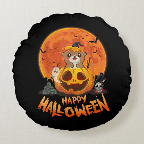 Funny Otter Halloween Happy Halloween Round Pillow