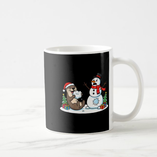 Funny Otter Snowman Christmas Tree Xmas Womens Men Coffee Mug (Right)