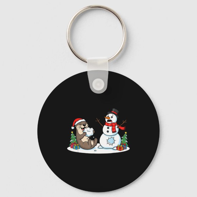 Funny Otter Snowman Christmas Tree Xmas Womens Men Keychain (Front)
