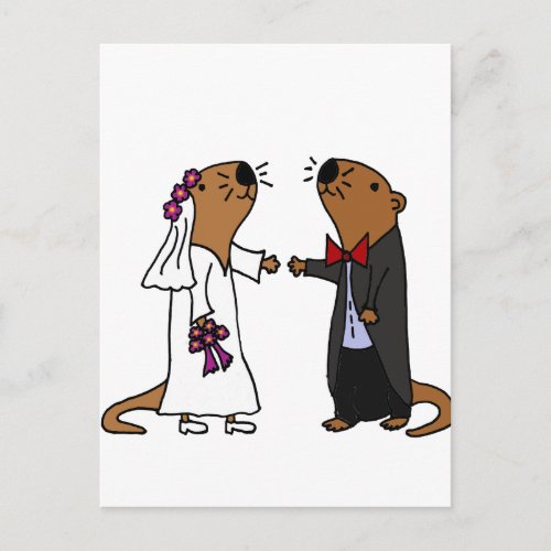 Funny Otter Wedding Cartoon Postcard