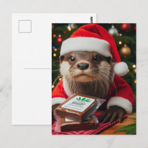 Funny Otter With Brownies for Christmas Postcard