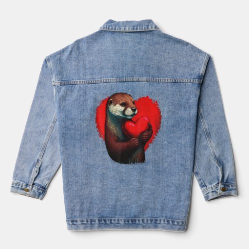 funny otters hold a red heart for men women kid co denim jacket