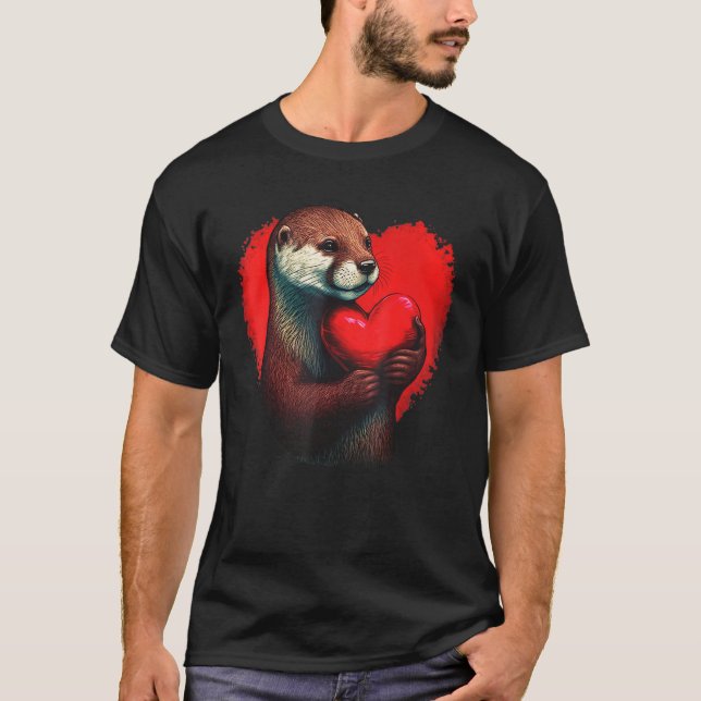 funny otters hold a red heart for men women kid co T-Shirt (Front)