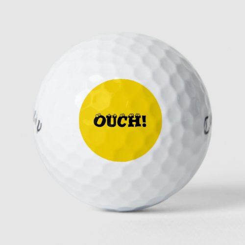 Funny ouch Yellow Typography Text Design Golf Balls