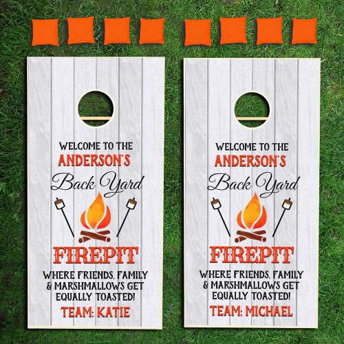 Funny Our Family Fire Pit  Personalized Cornhole Set