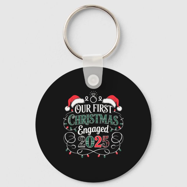 Funny Our First Christmas Engaged 2025 Couples Paj Keychain (Front)