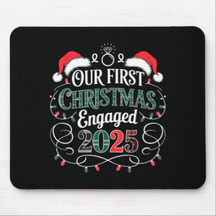 Funny Our First Christmas Engaged 2025 Couples Paj Mouse Pad