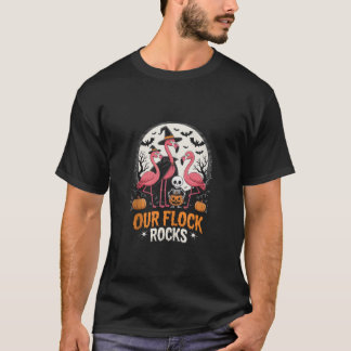 Funny Our Flock Rocks Halloween Flamingo Family Co T-Shirt