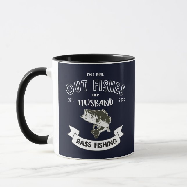 Funny Out Fish Husband Wife Bass Fishing Mug (Left)