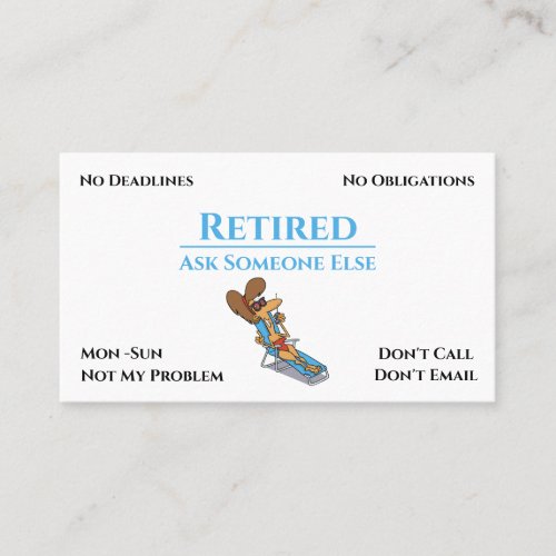 Funny Out Of Business Cartoon Woman Retirement Business Card