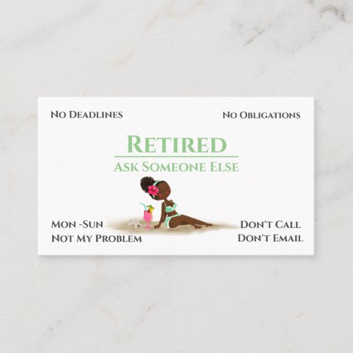 Funny Out Of Business Cartoon Woman Retirement Business Card