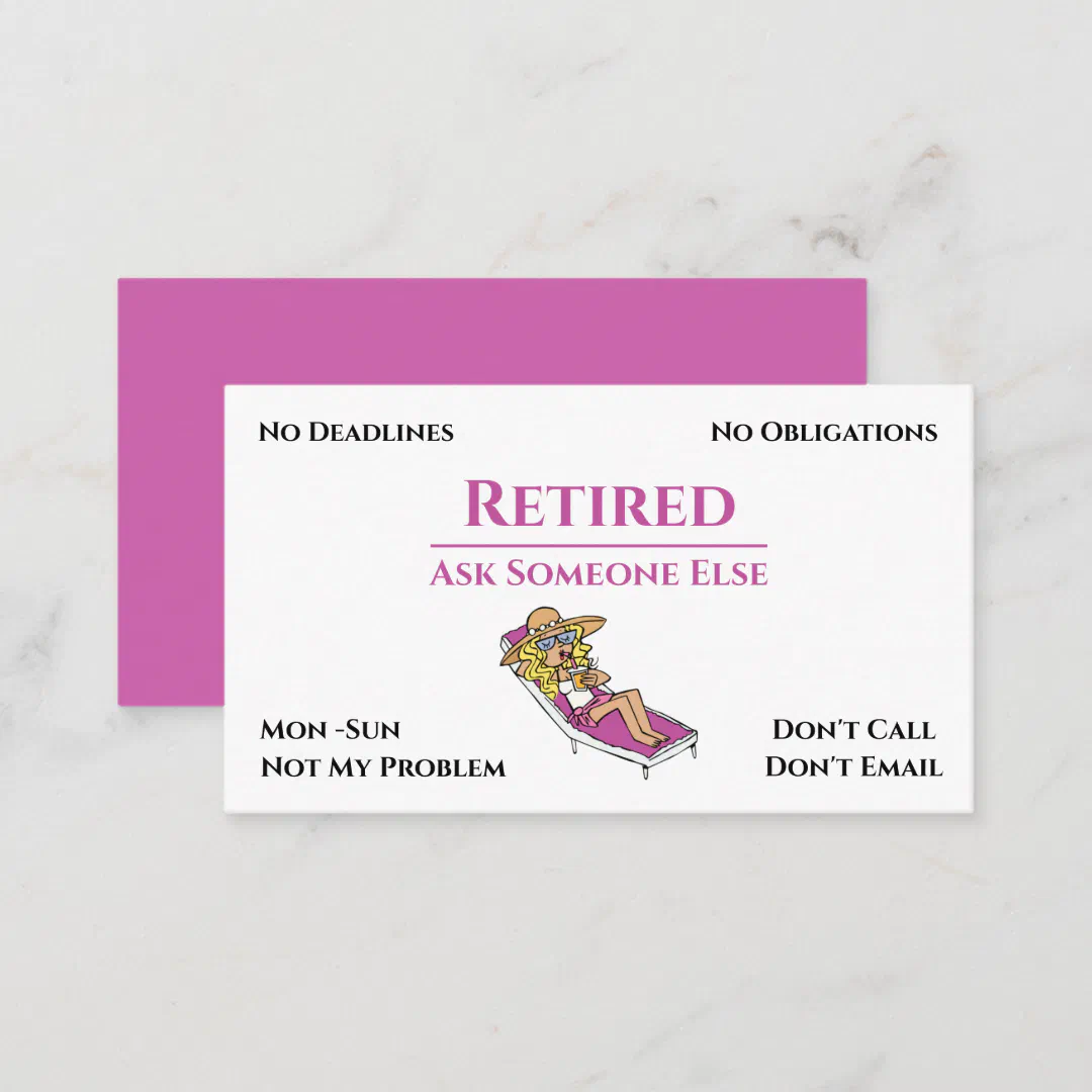 Funny Out Of Business Cartoon Woman Retirement Business Card (Front/Back)