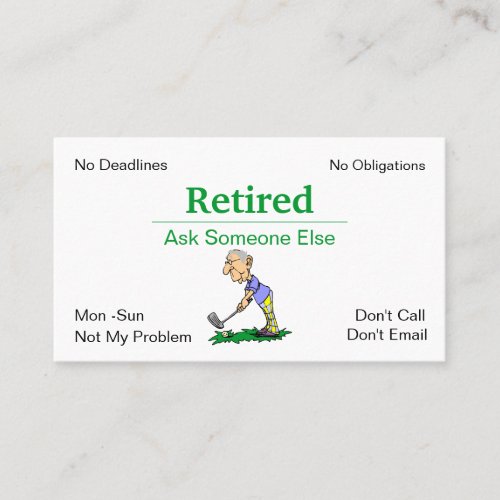 Funny Out of Business Retirement Man Golfing Business Card