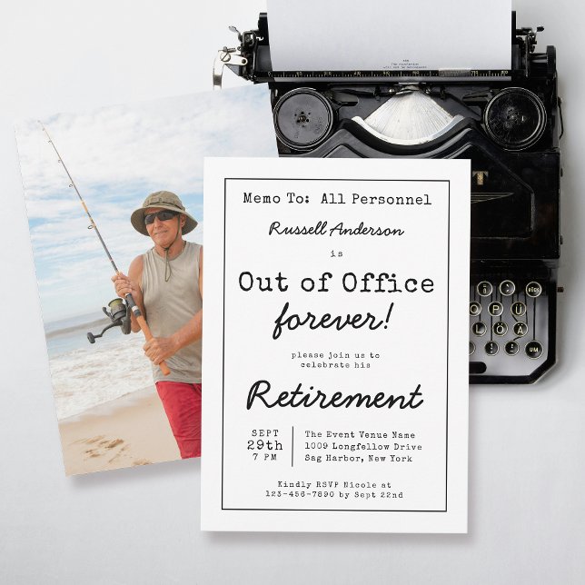 Funny Out of Office Forever Retirement Party Memo Invitation (Available in both printed and digital download formats.)